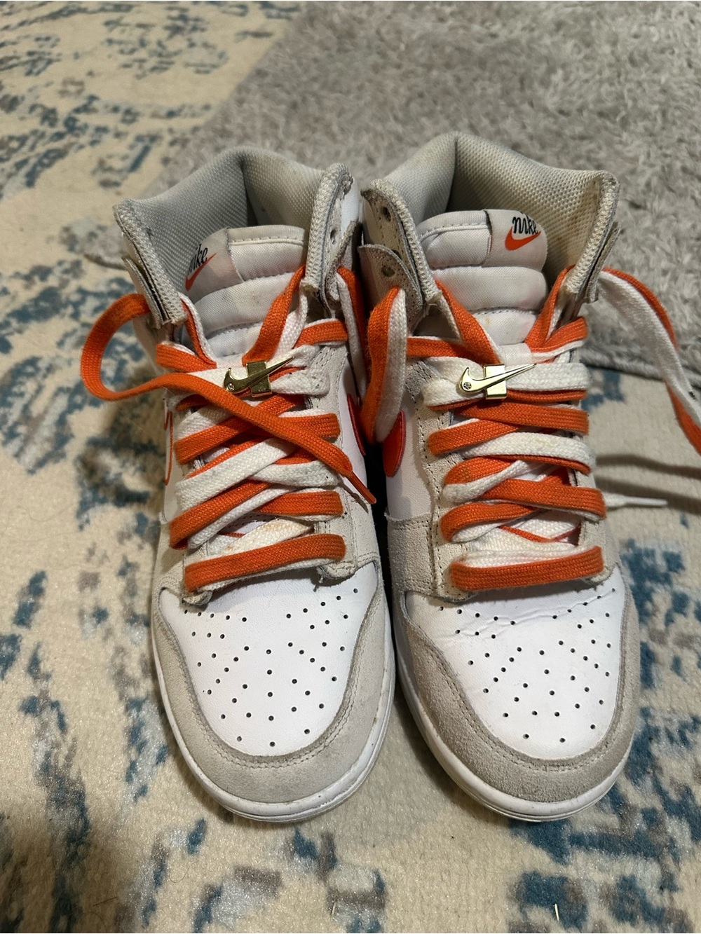Nike High-Top Sneakers in White and Orange Accents